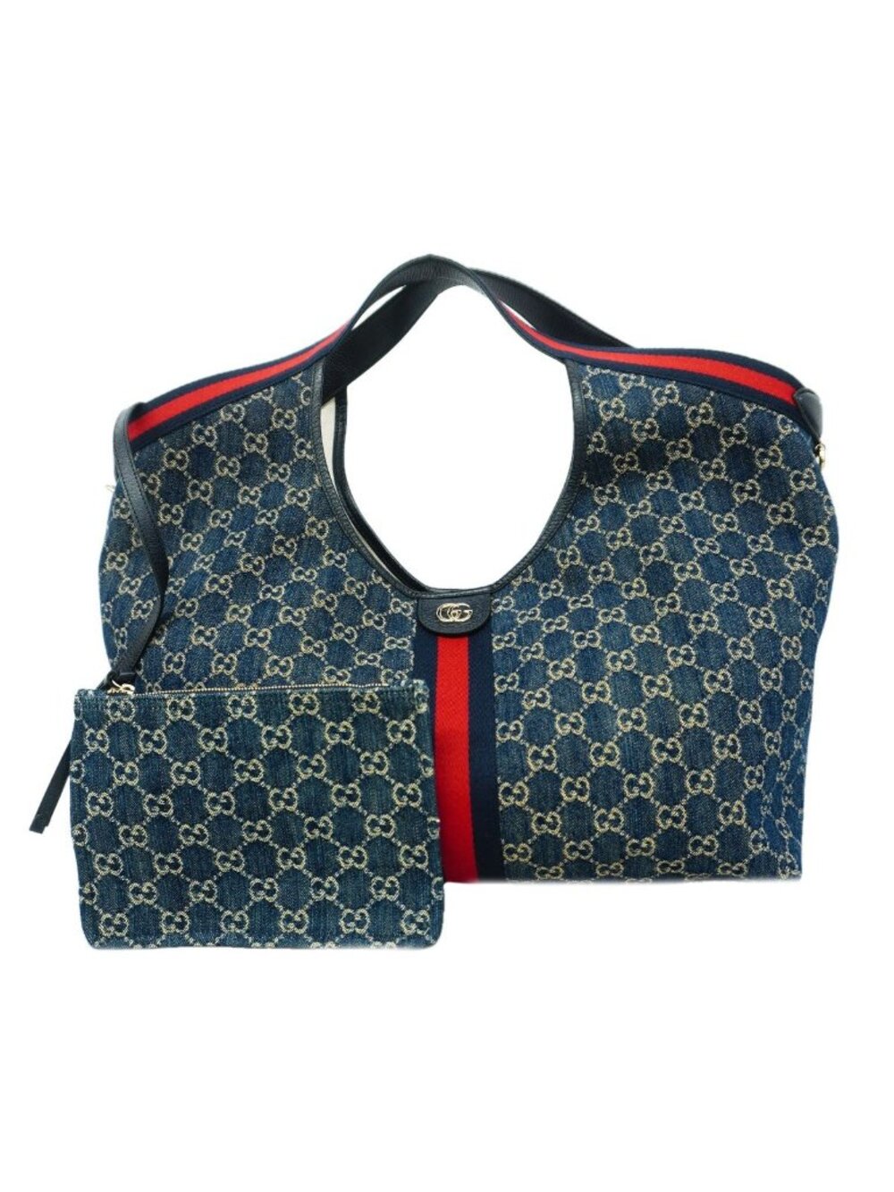 Gucci Tote Bag Gili Large GG Denim Navy Champagne Gold